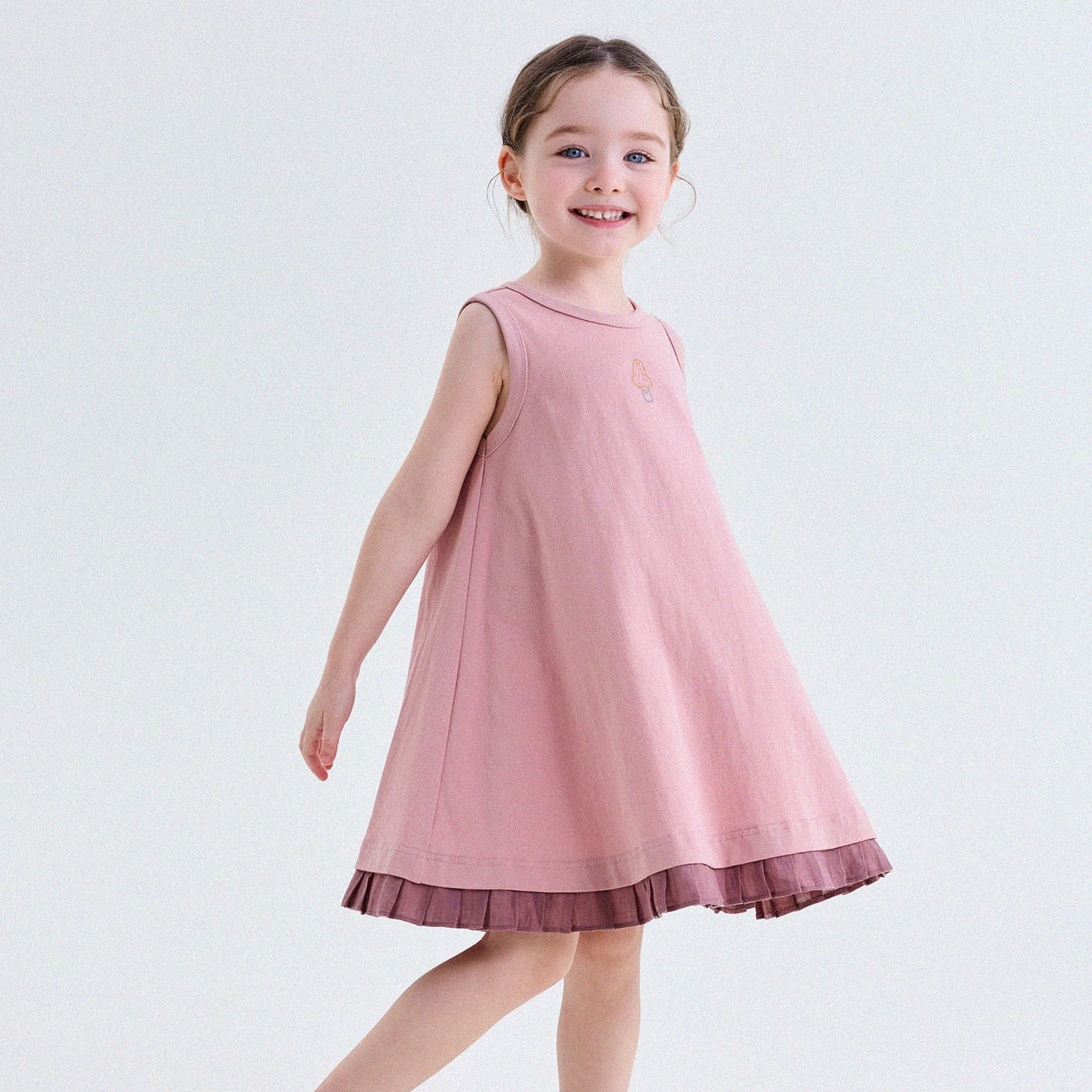 キッズ 配色 裾フリル ワンピノースリーブ ワンピース【mh0013764】 Pink / 90cm yunerma ノースリーブワンピース