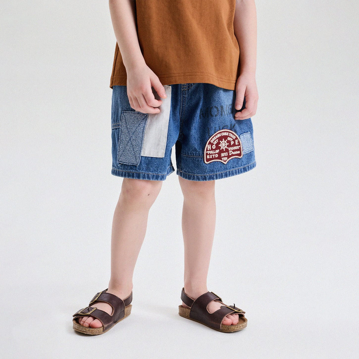 キッズ アップリケ パッチワーク デニム ショートパンツ【mh0013774】 Denim Blue / 90cm yunerma ハーフパンツ・ショートパンツ