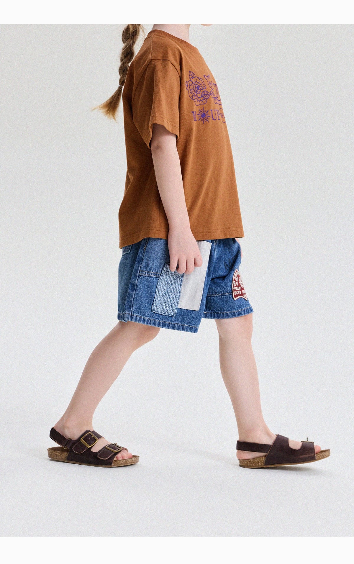 キッズ アップリケ パッチワーク デニム ショートパンツ【mh0013774】 yunerma ハーフパンツ・ショートパンツ
