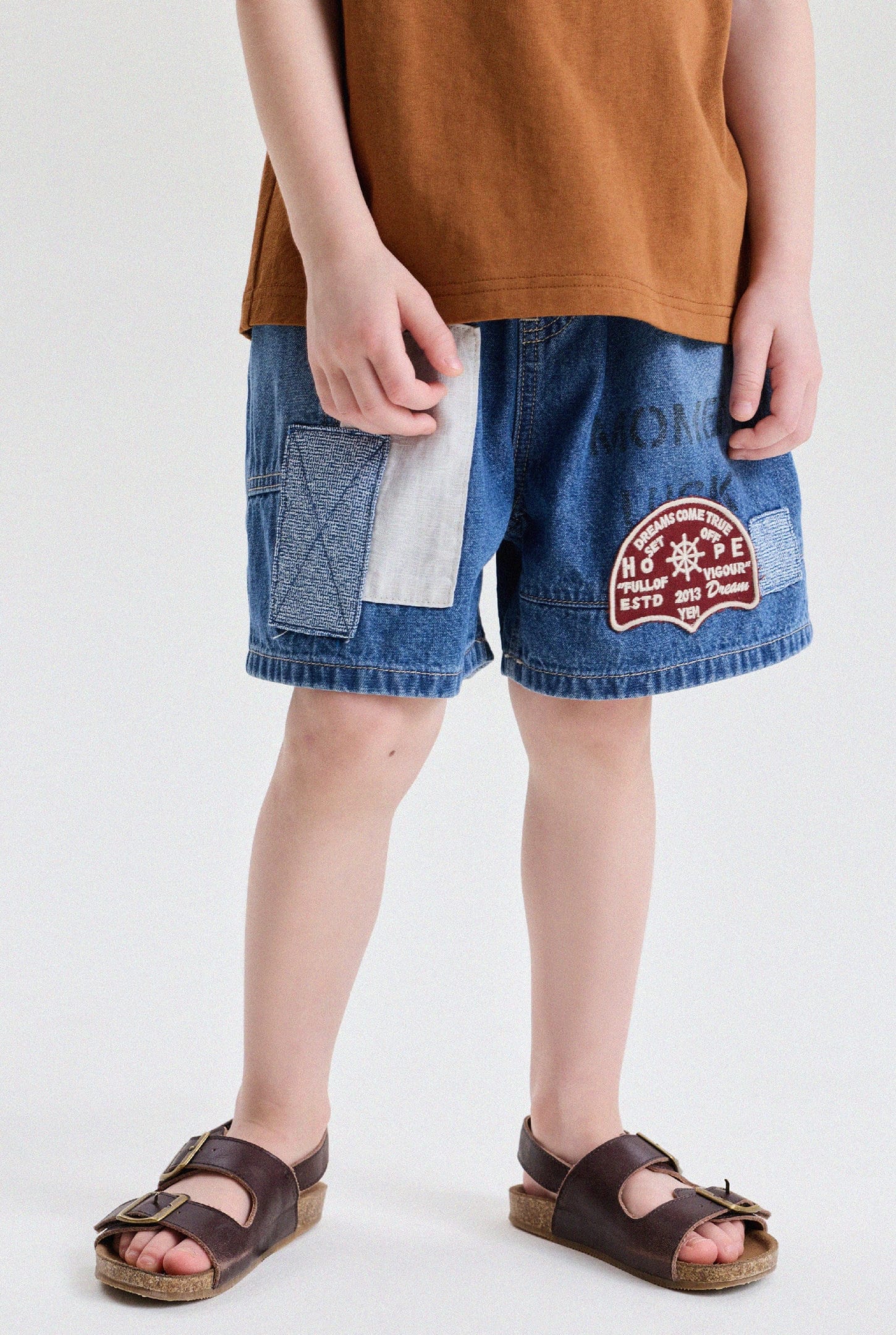 キッズ アップリケ パッチワーク デニム ショートパンツ【mh0013774】 yunerma ハーフパンツ・ショートパンツ