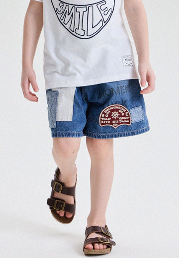 キッズ アップリケ パッチワーク デニム ショートパンツ【mh0013774】 yunerma ハーフパンツ・ショートパンツ