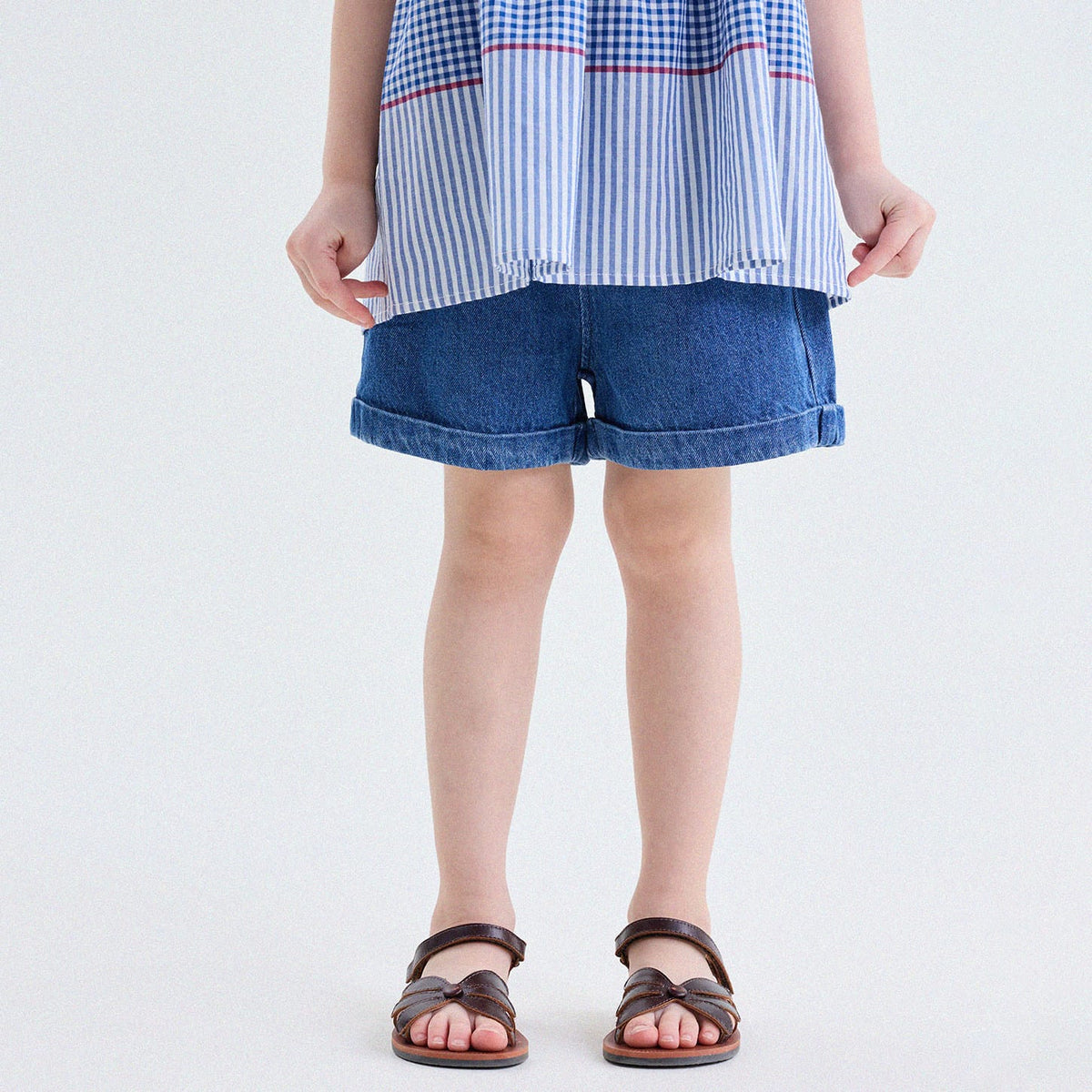 キッズ 無地 コットンリネン サイドボタン ショートパンツ【mh0013776】 Denim Blue / 90cm yunerma ハーフパンツ・ショートパンツ