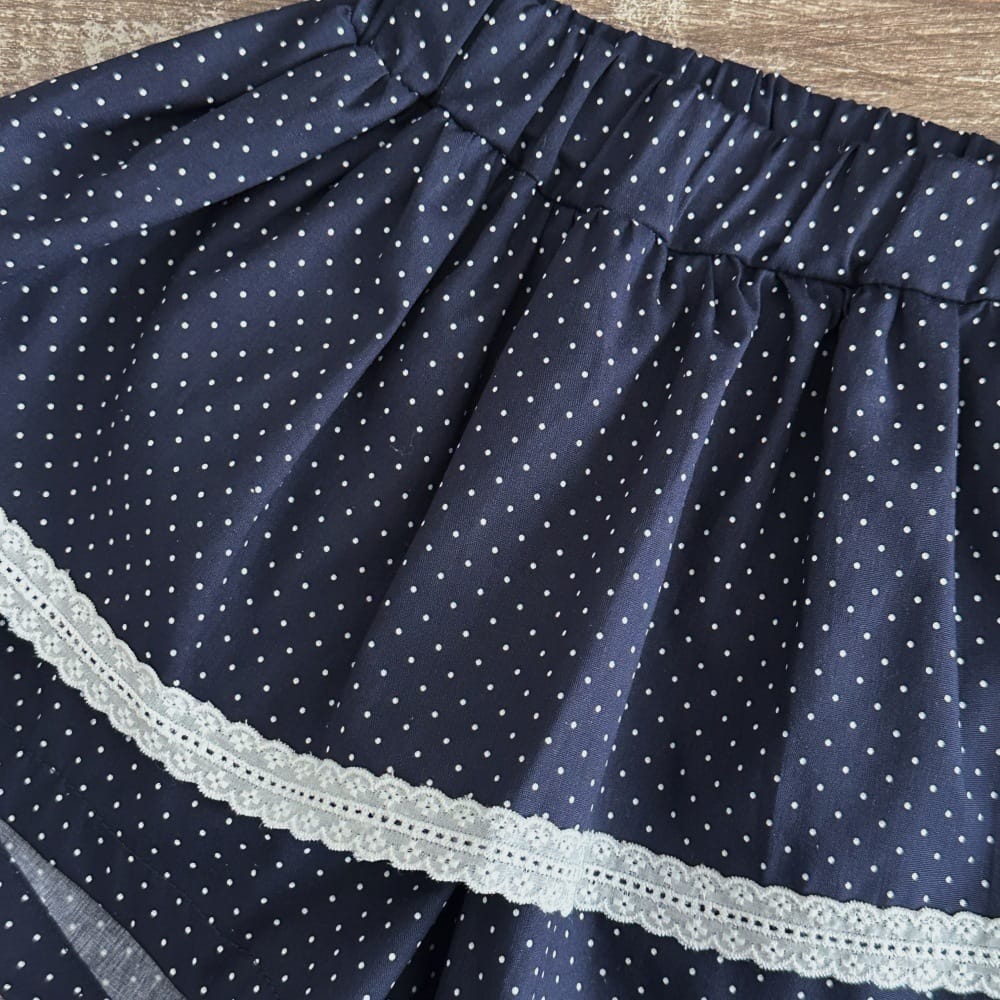 ドット柄切り替え ノースリーブ タンクトップ ドット柄 レース付き ショートパンツ【mh0013781】 mamahalo kids ノースリーブセットアップ