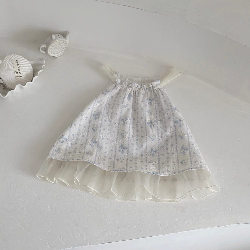 フラワー刺繍 チュール ノースリーブワンピース【mh0013784】 Light Blue / 73cm mamahalo kids ノースリーブワンピース