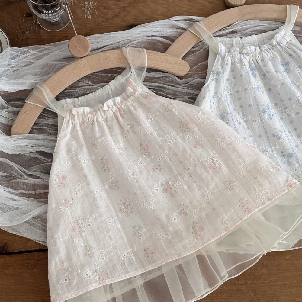 フラワー刺繍 チュール ノースリーブワンピース【mh0013784】 mamahalo kids ノースリーブワンピース