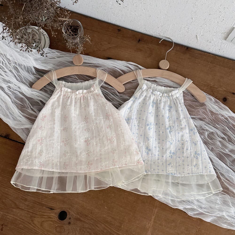 フラワー刺繍 チュール ノースリーブワンピース【mh0013784】 mamahalo kids ノースリーブワンピース