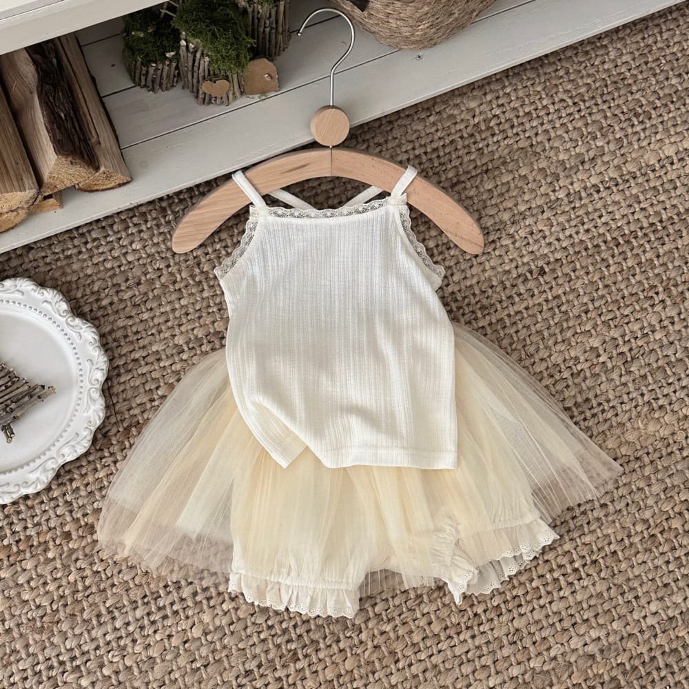 レーストリム キャミソール フリルパンツインスカート セット【mh0013785】 Apricot / 73cm mamahalo kids ノースリーブセットアップ