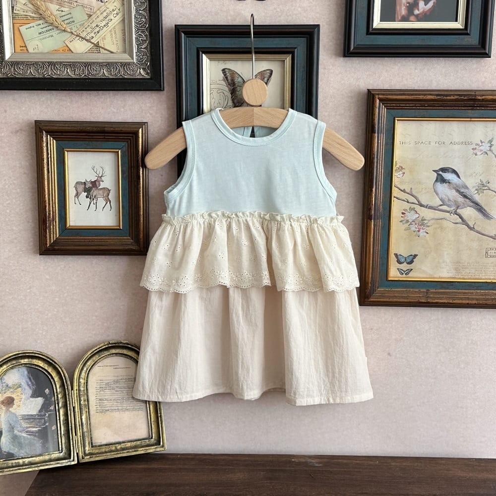 レースフリル コットン ノースリーブワンピース【mh0013788】 mamahalo kids ノースリーブワンピース