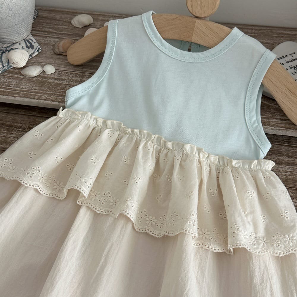 レースフリル コットン ノースリーブワンピース【mh0013788】 mamahalo kids ノースリーブワンピース