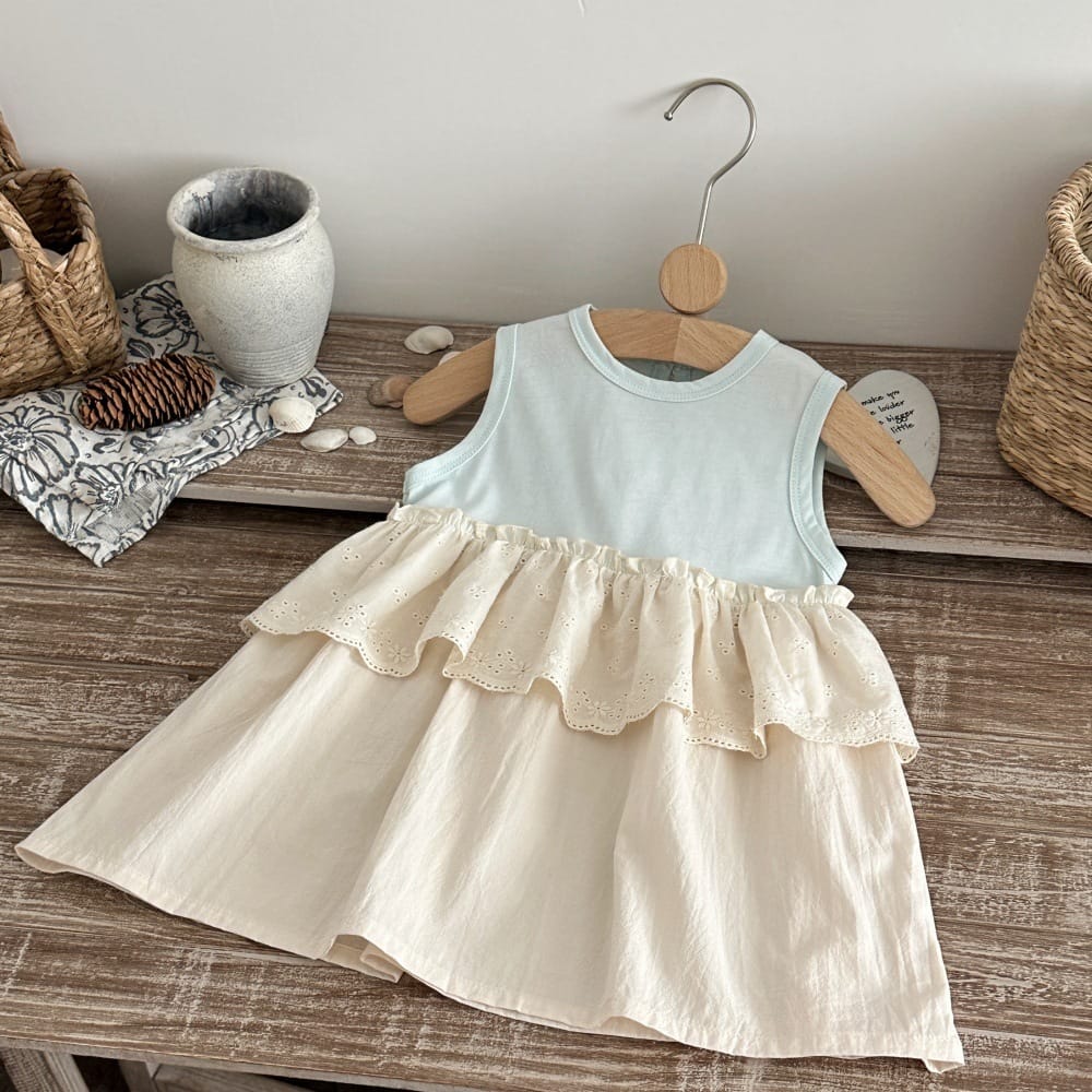 レースフリル コットン ノースリーブワンピース【mh0013788】 mamahalo kids ノースリーブワンピース