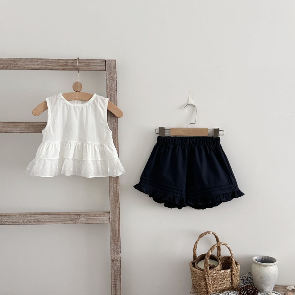 チュールフリル ペプラムトップス ショートパンツ【mh0013789】 mamahalo kids ノースリーブセットアップ