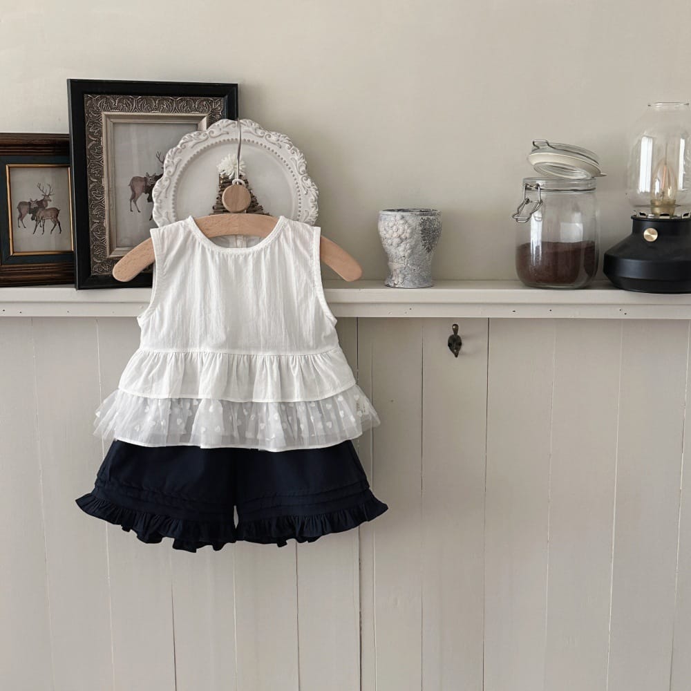 チュールフリル ペプラムトップス ショートパンツ【mh0013789】 mamahalo kids ノースリーブセットアップ