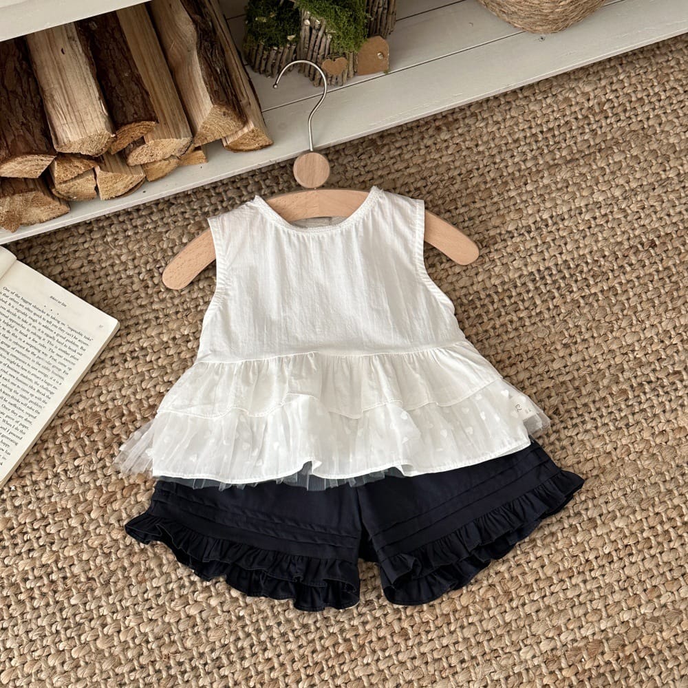 チュールフリル ペプラムトップス ショートパンツ【mh0013789】 mamahalo kids ノースリーブセットアップ