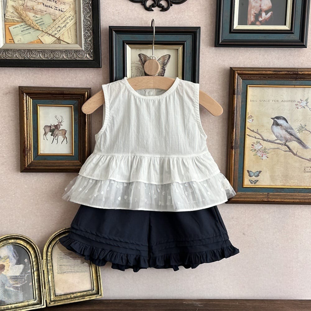 チュールフリル ペプラムトップス ショートパンツ【mh0013789】 mamahalo kids ノースリーブセットアップ