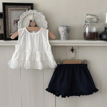 チュールフリル ペプラムトップス ショートパンツ【mh0013789】 mamahalo kids ノースリーブセットアップ