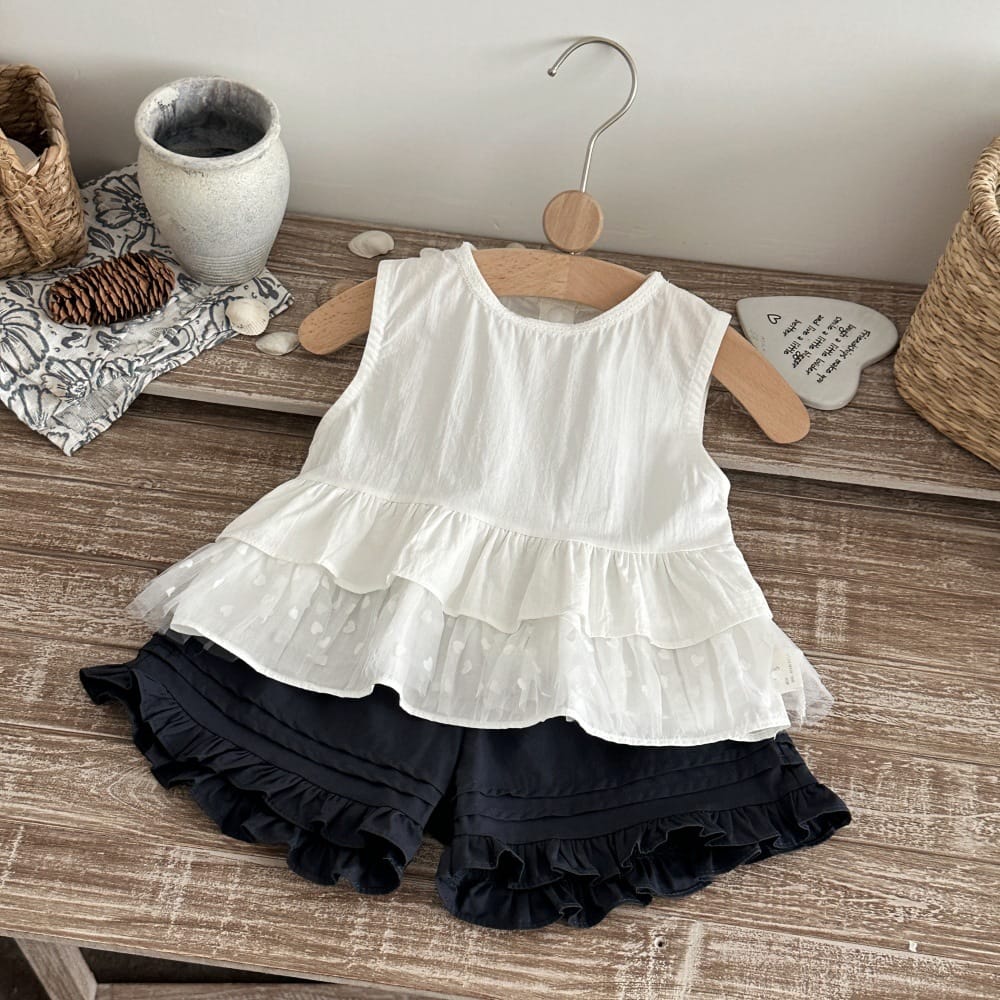 チュールフリル ペプラムトップス ショートパンツ【mh0013789】 mamahalo kids ノースリーブセットアップ