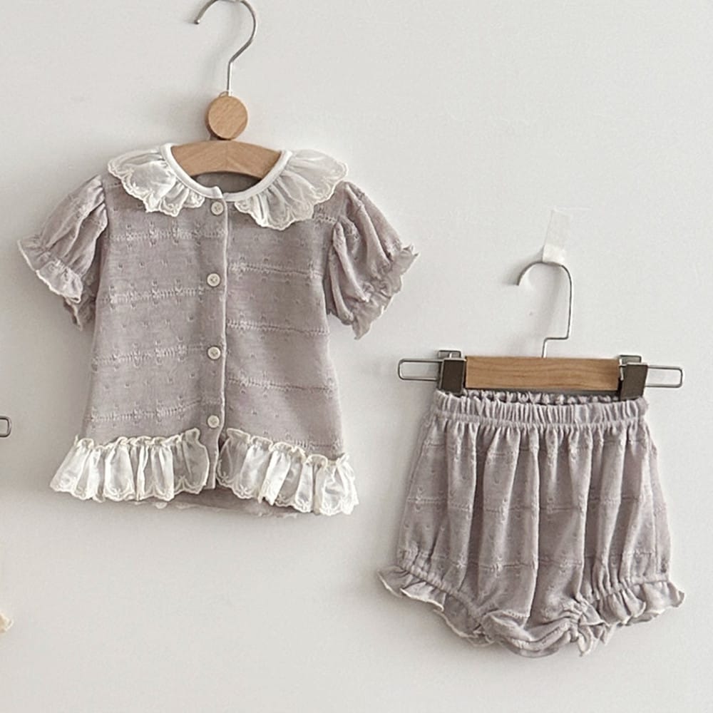 フリル袖 カーディガン ショートパンツ セット【mh0013791】 Gray / 73cm mamahalo kids 半袖セットアップ