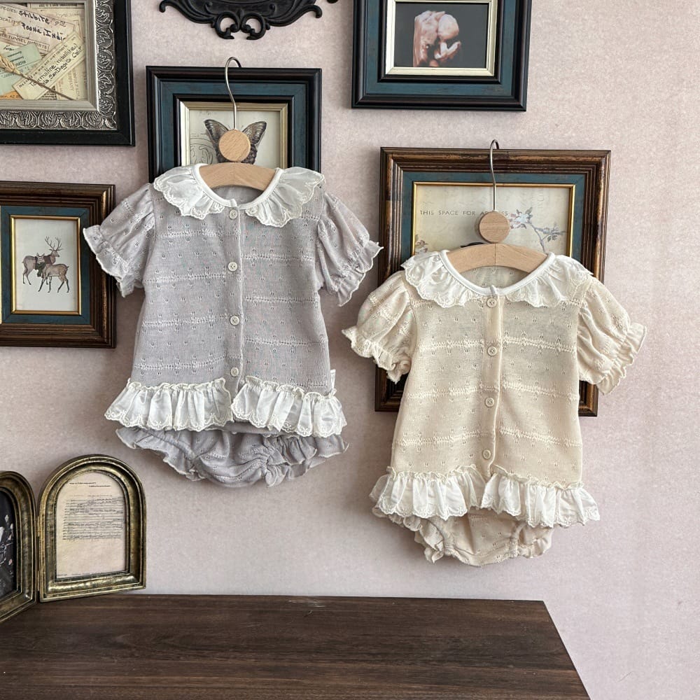 フリル袖 カーディガン ショートパンツ セット【mh0013791】 mamahalo kids 半袖セットアップ