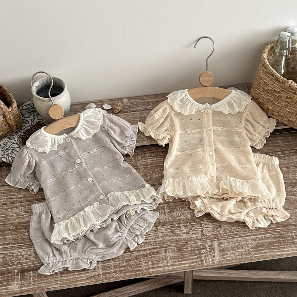 フリル袖 カーディガン ショートパンツ セット【mh0013791】 mamahalo kids 半袖セットアップ