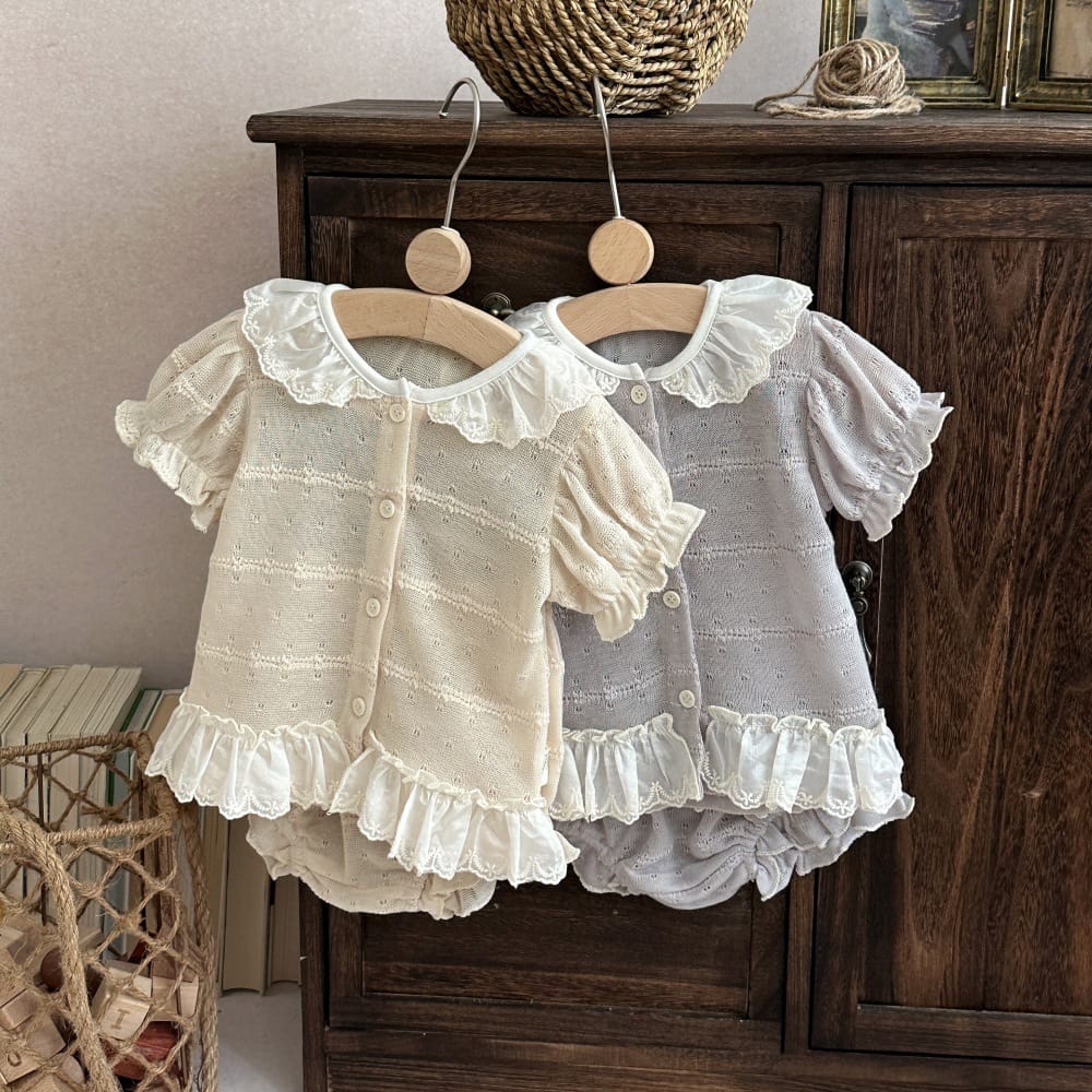 フリル袖 カーディガン ショートパンツ セット【mh0013791】 mamahalo kids 半袖セットアップ