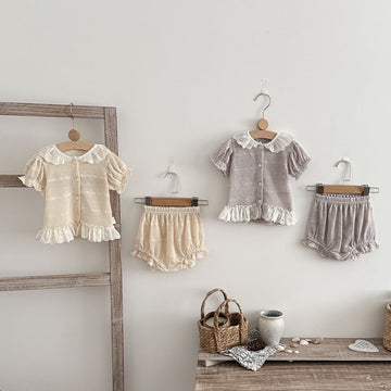 フリル袖 カーディガン ショートパンツ セット【mh0013791】 mamahalo kids 半袖セットアップ