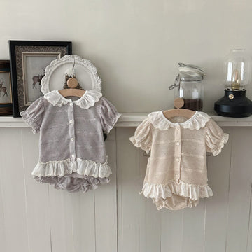 フリル袖 カーディガン ショートパンツ セット【mh0013791】 mamahalo kids 半袖セットアップ