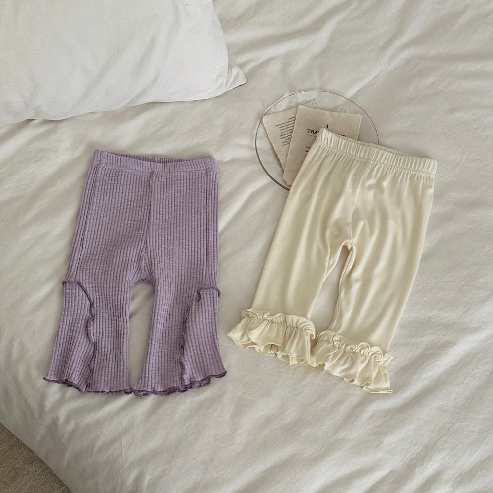 リブ 切り替え ダブルフリル フレアパンツ レギンス【mh0013792】 mamahalo kids レギンスパンツ