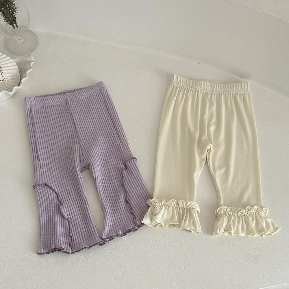 リブ 切り替え ダブルフリル フレアパンツ レギンス【mh0013792】 mamahalo kids レギンスパンツ
