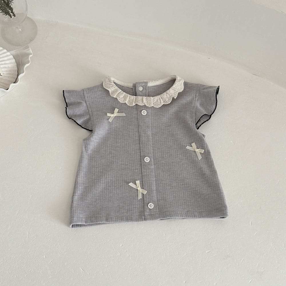リブ レースカラー リボン バルーンシルエット 半袖トップス ショートパンツ セット【mh0013794】 mamahalo kids 半袖セットアップ