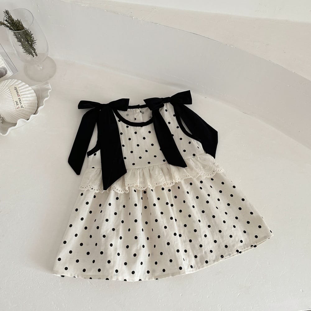 ドット リボン レースカラー ノースリーブ チュニック ショートパンツ セット ワンピース【mh0013795】 mamahalo kids ノースリーブセットアップ