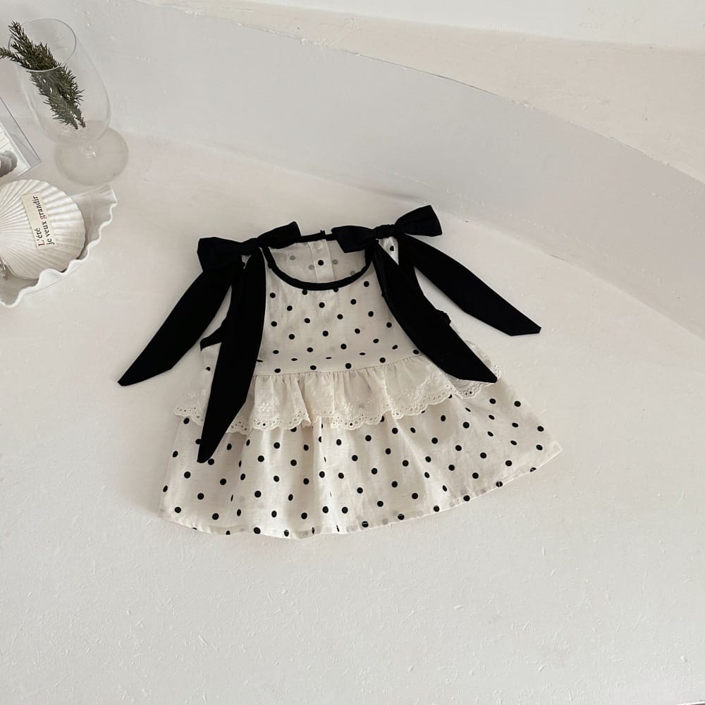 ドット リボン レースカラー ノースリーブ チュニック ショートパンツ セット ワンピース【mh0013795】 mamahalo kids ノースリーブセットアップ