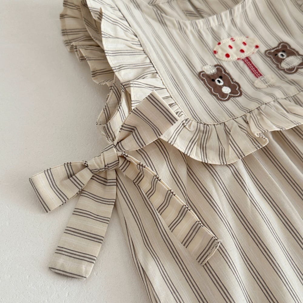 ストライプ ベア 刺繍 リボン フリル ノースリーブワンピース【mh0013797】 mamahalo kids ノースリーブワンピース
