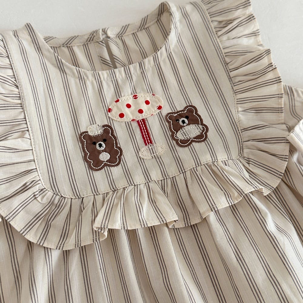 ストライプ ベア 刺繍 リボン フリル ノースリーブワンピース【mh0013797】 mamahalo kids ノースリーブワンピース