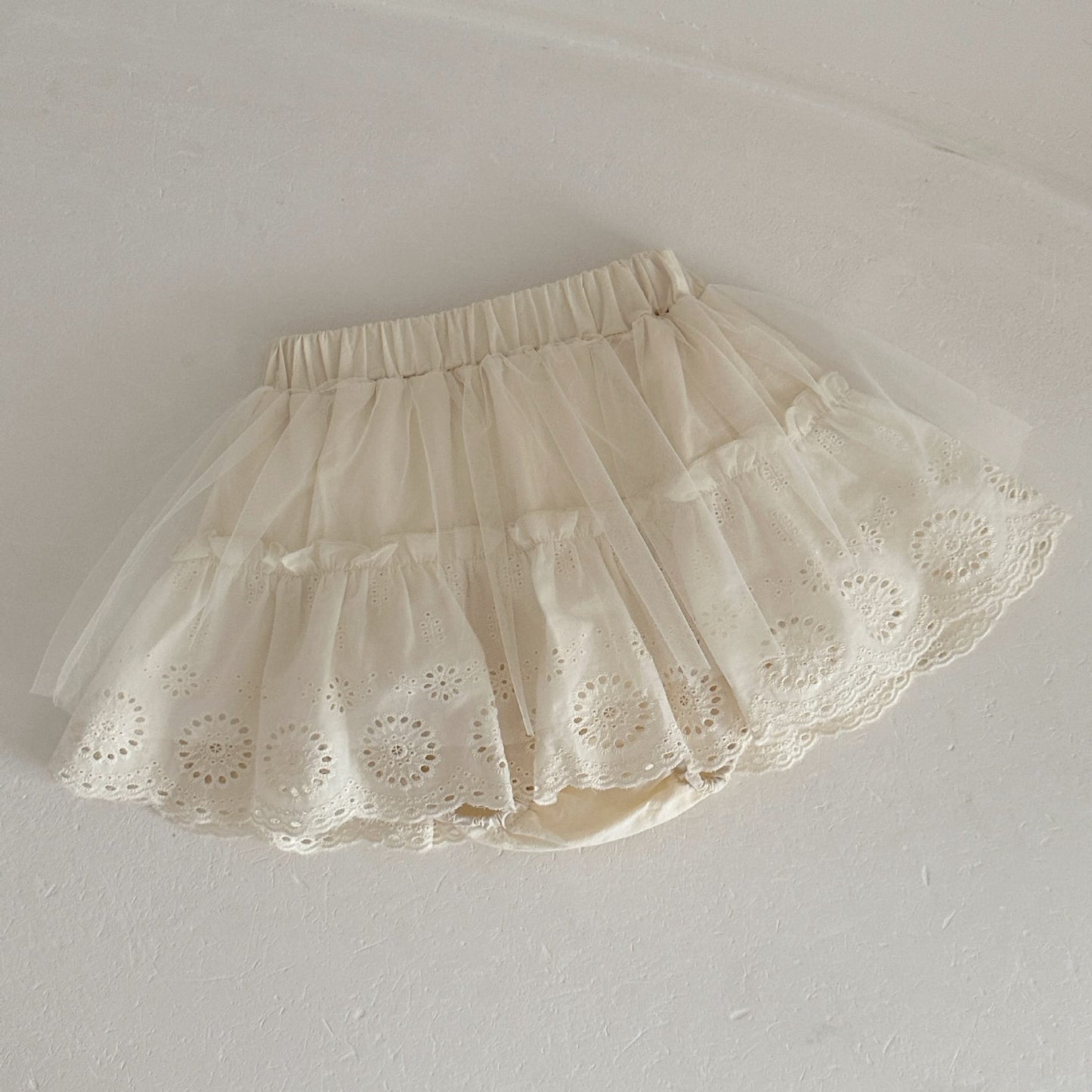 フリルカラー リブタンクトップ チュール スカートパンツ【mh0013801】 Apricot skirt pants / 73cm mamahalo kids ノースリーブセットアップ