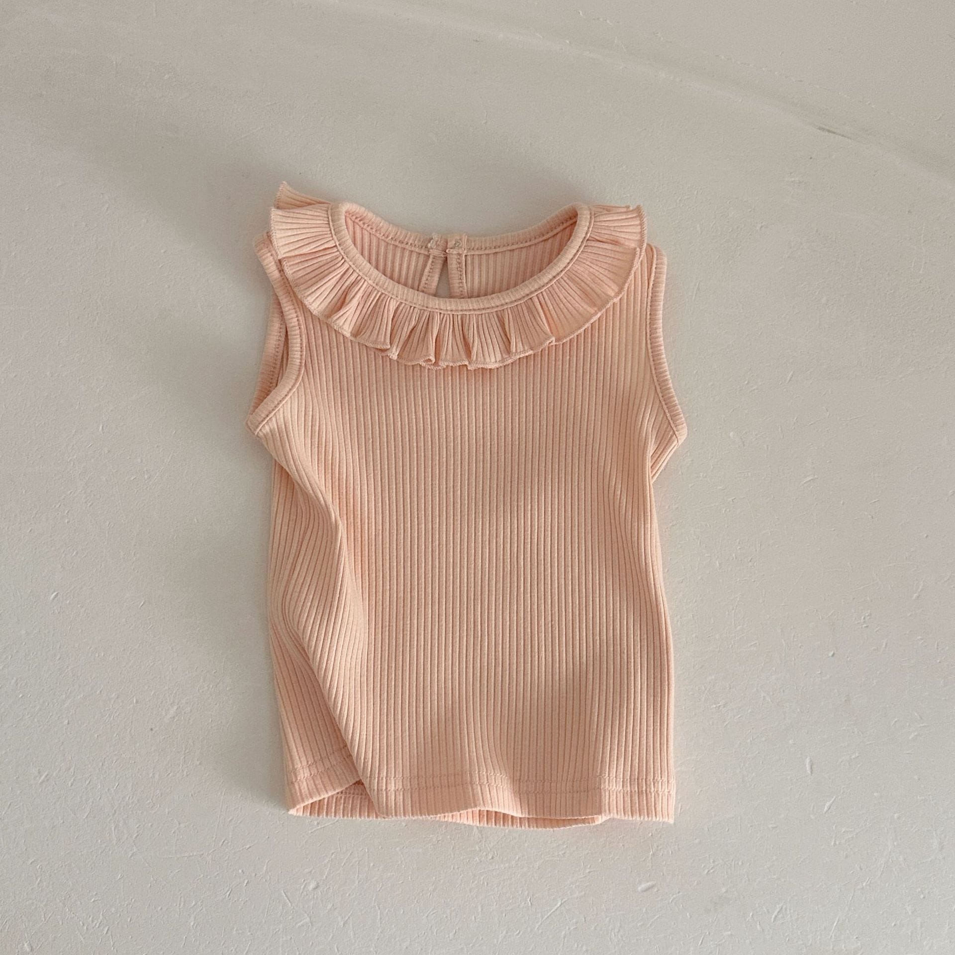 フリルカラー リブタンクトップ チュール スカートパンツ【mh0013801】 Orange shirt / 73cm mamahalo kids ノースリーブセットアップ