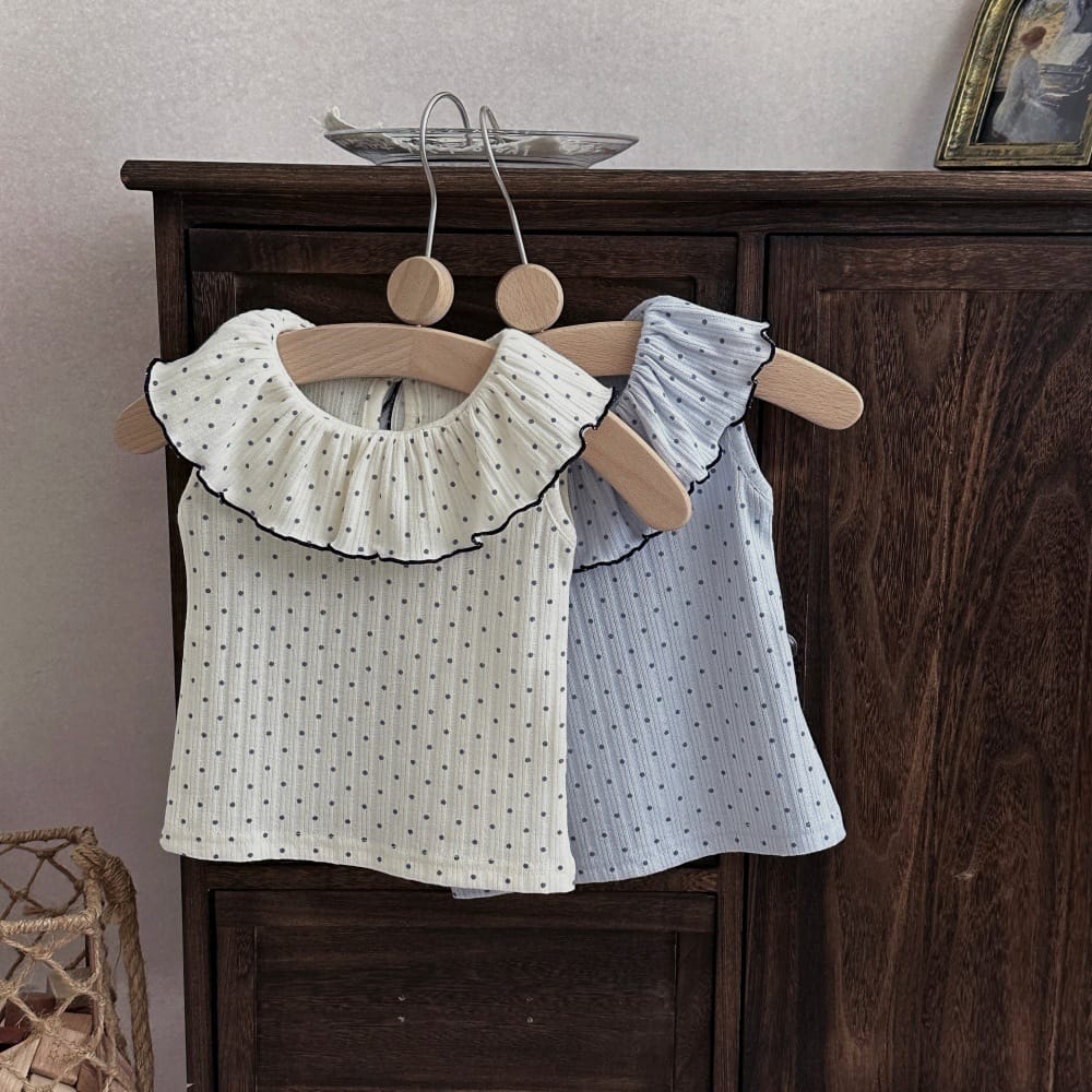 ドット柄 ラッフルカラー ノースリーブ タンクトップ【mh0013805】 mamahalo kids タンクトップ・キャミソール・ノースリーブトップス
