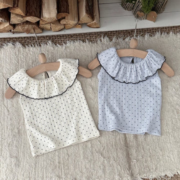 ドット柄 ラッフルカラー ノースリーブ タンクトップ【mh0013805】 mamahalo kids タンクトップ・キャミソール・ノースリーブトップス
