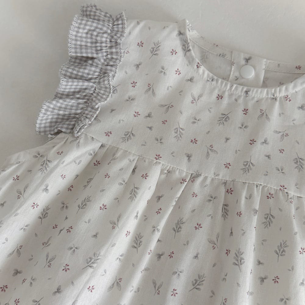 フラワー チェック柄 パッチワーク ノースリーブトップス ショートパンツ セット【mh0013806】 mamahalo kids ノースリーブセットアップ