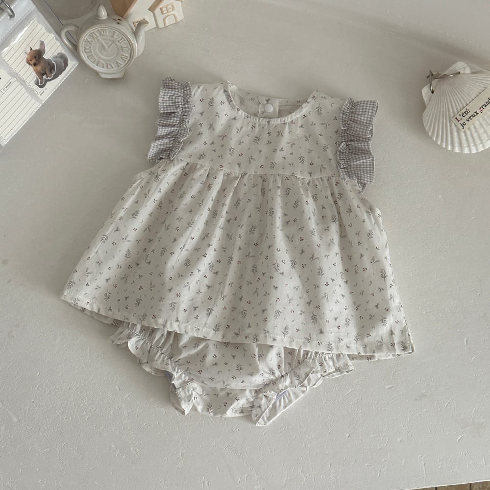 フラワー チェック柄 パッチワーク ノースリーブトップス ショートパンツ セット【mh0013806】 mamahalo kids ノースリーブセットアップ