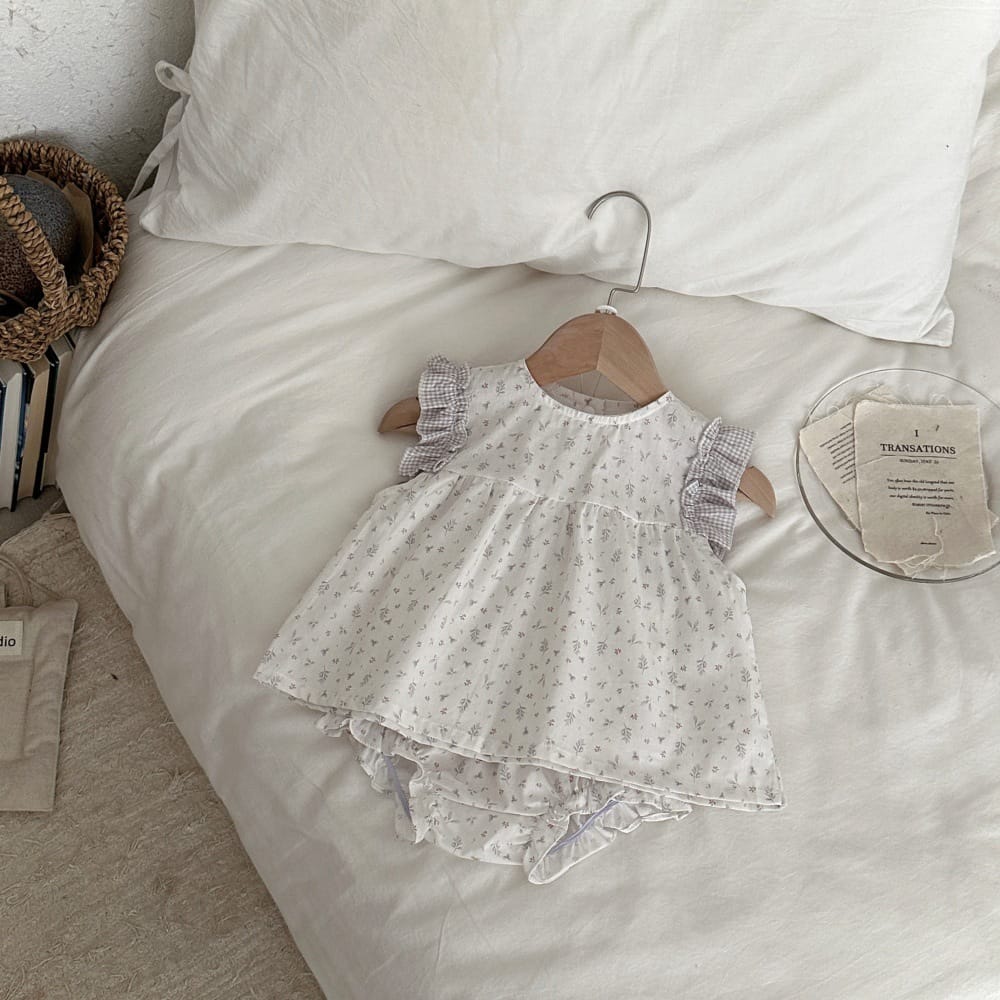 フラワー チェック柄 パッチワーク ノースリーブトップス ショートパンツ セット【mh0013806】 mamahalo kids ノースリーブセットアップ