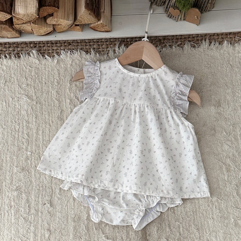 フラワー チェック柄 パッチワーク ノースリーブトップス ショートパンツ セット【mh0013806】 mamahalo kids ノースリーブセットアップ