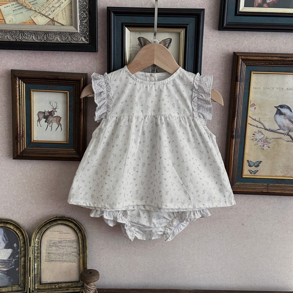 フラワー チェック柄 パッチワーク ノースリーブトップス ショートパンツ セット【mh0013806】 mamahalo kids ノースリーブセットアップ