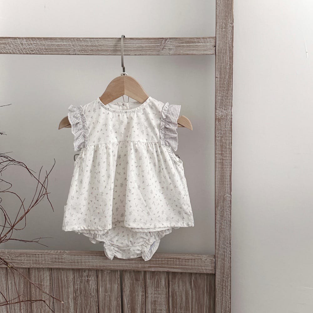 フラワー チェック柄 パッチワーク ノースリーブトップス ショートパンツ セット【mh0013806】 mamahalo kids ノースリーブセットアップ