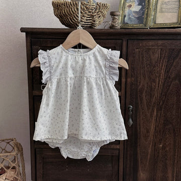 フラワー チェック柄 パッチワーク ノースリーブトップス ショートパンツ セット【mh0013806】 mamahalo kids ノースリーブセットアップ