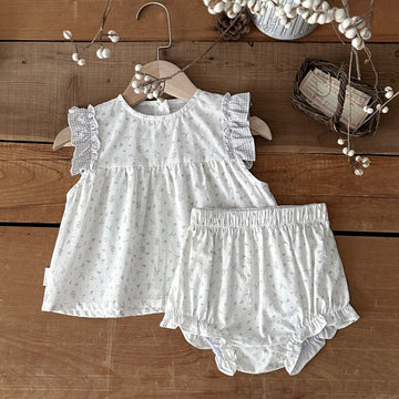 フラワー チェック柄 パッチワーク ノースリーブトップス ショートパンツ セット【mh0013806】 mamahalo kids ノースリーブセットアップ