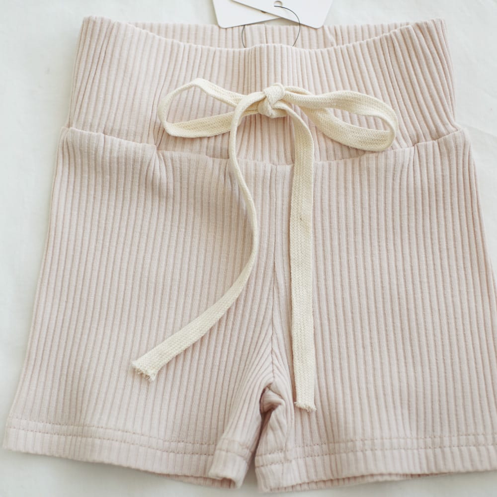 キッズ リブ ボーダー ウエストドロスト ショートパンツ【mh0013813】 Apricot / 90cm ANKRT ハーフパンツ・ショートパンツ