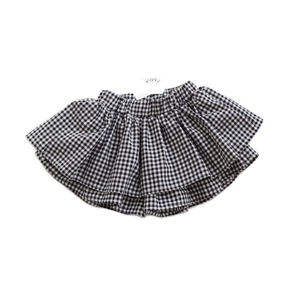 キッズ チェック柄フリルショートパンツ フリル切替とギャザー