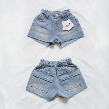 キッズ フラップポケット フリンジ デニム ショートパンツ【mh0013833】 Denim Blue / 90cm ANKRT ハーフパンツ・ショートパンツ