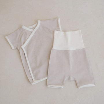 ベビー カシュクール半袖トップス ハイウエストパンツ セット【mh0013886】 Gray Apricot / 66cm BBAMMA 半袖セットアップ