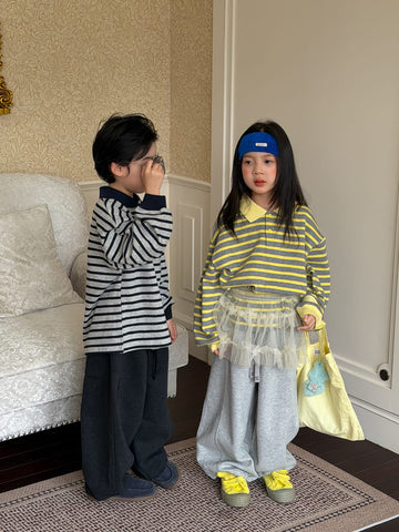キッズ ボーダー ポロカラー ルーズ 長袖ポロシャツ【mh0013914】 KUMAI.KIDS 長袖シャツ・ブラウス